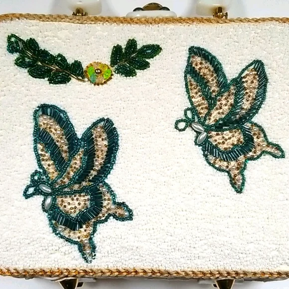 Vintage 1950s Mid Century ADELES Miami Beaded Lucite Wicker Box Bag - Picture 16 of 16